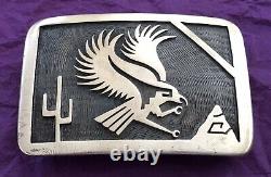 Vintage Sterling Silver Native American Signed Hopi G Phillips Eagle Belt Buckle