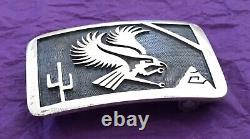 Vintage Sterling Silver Native American Signed Hopi G Phillips Eagle Belt Buckle