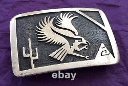 Vintage Sterling Silver Native American Signed Hopi G Phillips Eagle Belt Buckle