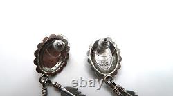 Vintage Sterling Silver Navajo Running Bear Turquoise Inlay Feather Earrings