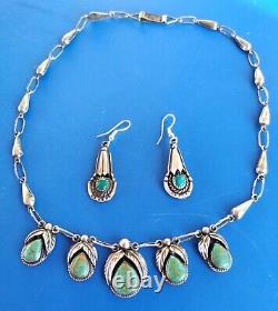Vintage Sterling Silver Navajo/taxco Turquoise Lariat Necklace & Earrings