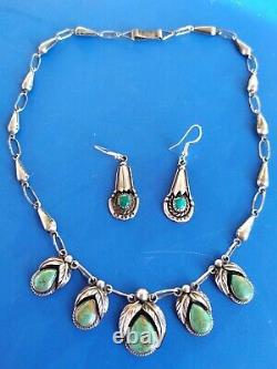 Vintage Sterling Silver Navajo/taxco Turquoise Lariat Necklace & Earrings