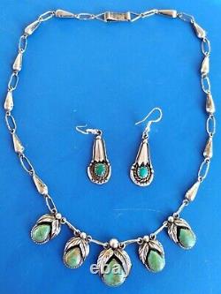 Vintage Sterling Silver Navajo/taxco Turquoise Lariat Necklace & Earrings