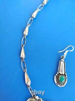 Vintage Sterling Silver Navajo/taxco Turquoise Lariat Necklace & Earrings