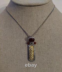 Vintage Sterling Silver Necklace with Unique Silver, Gold And Red Glass Pendant