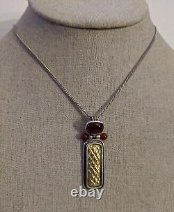 Vintage Sterling Silver Necklace with Unique Silver, Gold And Red Glass Pendant