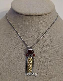 Vintage Sterling Silver Necklace with Unique Silver, Gold And Red Glass Pendant