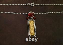 Vintage Sterling Silver Necklace with Unique Silver, Gold And Red Glass Pendant