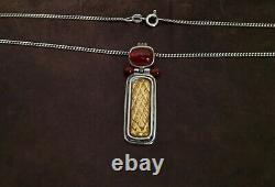 Vintage Sterling Silver Necklace with Unique Silver, Gold And Red Glass Pendant