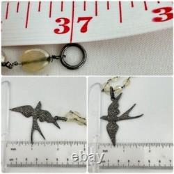 Vintage Sterling Silver Pave Diamond Bird Pendant Necklace With Moonstone Beads