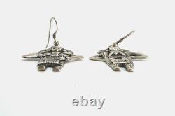 Vintage Sterling Silver Quetzlcoatl Lord Of Life & Death Figural Earrings, LUD
