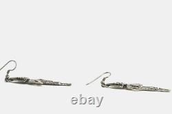 Vintage Sterling Silver Quetzlcoatl Lord Of Life & Death Figural Earrings, LUD