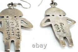 Vintage Sterling Silver Quetzlcoatl Lord Of Life & Death Figural Earrings, LUD