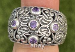 Vintage Sterling Silver Ring 925 Size 6.5 Heavy 17 Grams Amethyst Filigree Band