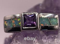 Vintage Sterling Silver Ring 925 Size 6 Opal Amethyst Band