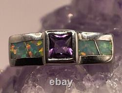 Vintage Sterling Silver Ring 925 Size 6 Opal Amethyst Band