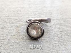 Vintage Sterling Silver Ring Glass Size 11 Round Modern Avant Garde Abstract