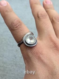 Vintage Sterling Silver Ring Glass Size 11 Round Modern Avant Garde Abstract