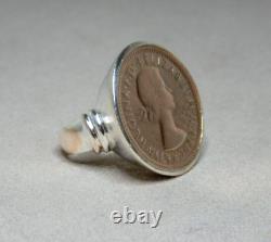 Vintage Sterling Silver Ring Set With A 1955 Australian Shilling 3253