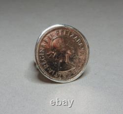 Vintage Sterling Silver Ring Set With A 1955 Australian Shilling 3253