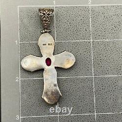 Vintage Sterling Silver Ruby  Cross Pendant