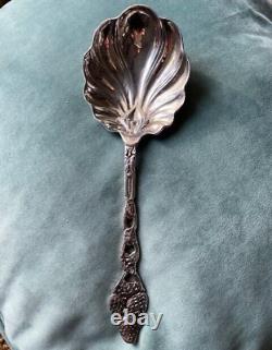 Vintage Sterling Silver Serving Spoon with Berry & Leaf Design Handle