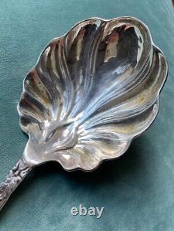 Vintage Sterling Silver Serving Spoon with Berry & Leaf Design Handle