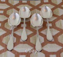 Vintage Sterling Silver Set of 4 Dessert Spoons, Fine Bead