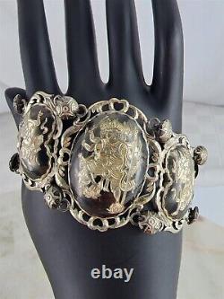 Vintage Sterling Silver Siam Tibetan Gods Panel Bracelet 7 52.9 Grams