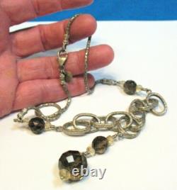 Vintage Sterling Silver Smoky Quartz Necklace Textured Finish 17 29.5 Grams