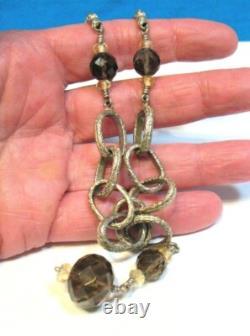 Vintage Sterling Silver Smoky Quartz Necklace Textured Finish 17 29.5 Grams