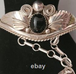 Vintage Sterling Silver Southwestern Black Onyx Slave Cuff. Ring size 5 1/2