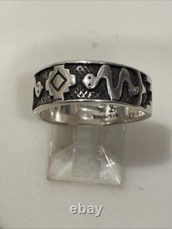 Vintage Sterling Silver Southwestern Snake Band Ring Tribal Symbols Size 7.5