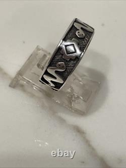 Vintage Sterling Silver Southwestern Snake Band Ring Tribal Symbols Size 7.5