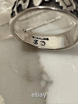Vintage Sterling Silver Southwestern Snake Band Ring Tribal Symbols Size 7.5