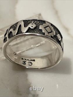 Vintage Sterling Silver Southwestern Snake Band Ring Tribal Symbols Size 7.5