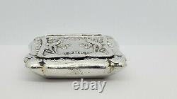 Vintage Sterling Silver Square Floral Embossed Pill Box, Hinged Lid