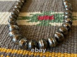 Vintage Sterling Silver Stamped Navajo Bench Bead Necklace 16 1/2 Long