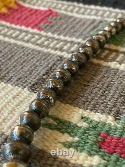 Vintage Sterling Silver Stamped Navajo Bench Bead Necklace 16 1/2 Long