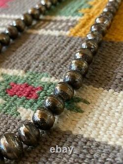 Vintage Sterling Silver Stamped Navajo Bench Bead Necklace 16 1/2 Long