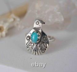 Vintage Sterling Silver Thunderbird Ring Turquoise Gemstone, American Jewelry