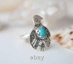 Vintage Sterling Silver Thunderbird Ring Turquoise Gemstone, American Jewelry