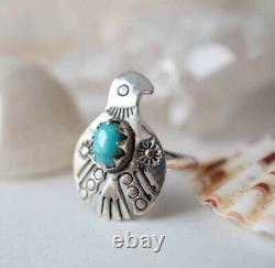 Vintage Sterling Silver Thunderbird Ring Turquoise Gemstone, American Jewelry