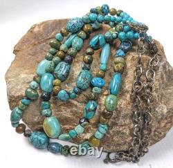 Vintage Sterling Silver Turquoise 3 Strand Beaded Necklace Gemstone Jewelry 24