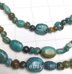 Vintage Sterling Silver Turquoise 3 Strand Beaded Necklace Gemstone Jewelry 24