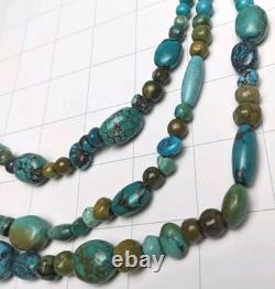 Vintage Sterling Silver Turquoise 3 Strand Beaded Necklace Gemstone Jewelry 24