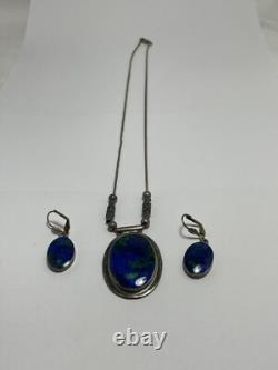 Vintage Sterling Silver Turquoise Jewelry Set Necklace Pendant Earrings
