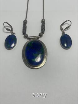Vintage Sterling Silver Turquoise Jewelry Set Necklace Pendant Earrings