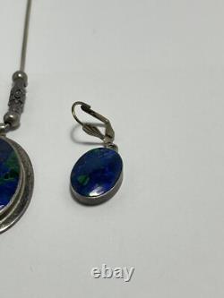 Vintage Sterling Silver Turquoise Jewelry Set Necklace Pendant Earrings