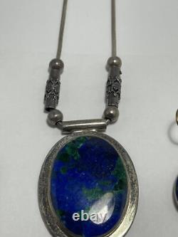 Vintage Sterling Silver Turquoise Jewelry Set Necklace Pendant Earrings